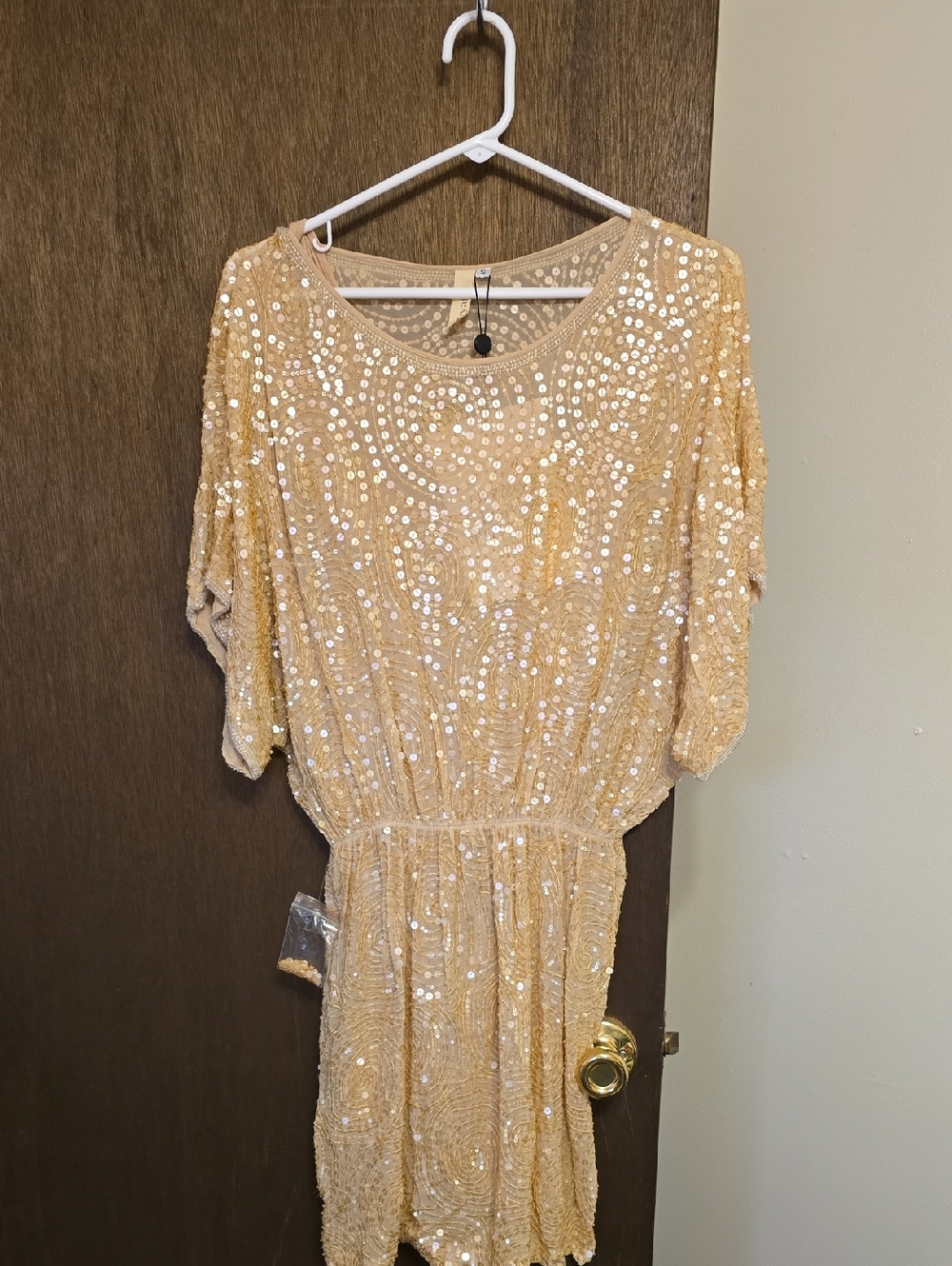 Sequin Embellished Cream Party Dress